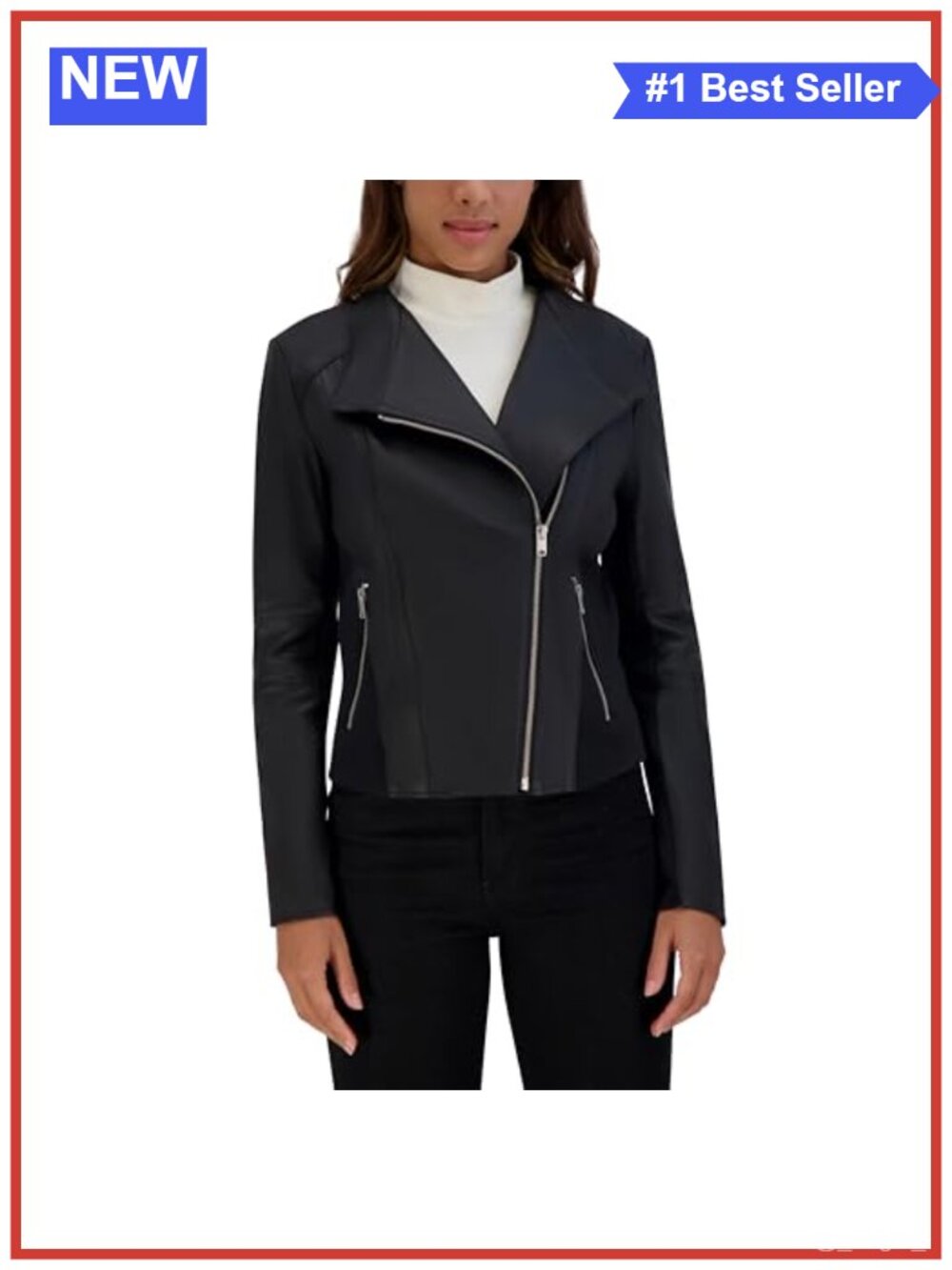 Asymmetrical Leather Moto Jacket Quilted Long Sleeve Rib Knit